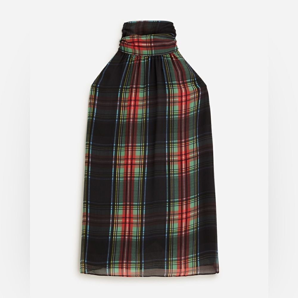 J Crew Halter Top with Neck Tie in Stewart Tartan Chiffon Blend NWT - Picture 2 of 9